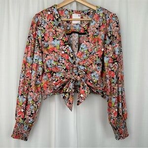 SO Floral Crop Top Size Medium Coquette‎ Festival Boho Spring Cotton Blend Retro